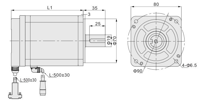 低压伺服电机80mm法兰外形尺寸图